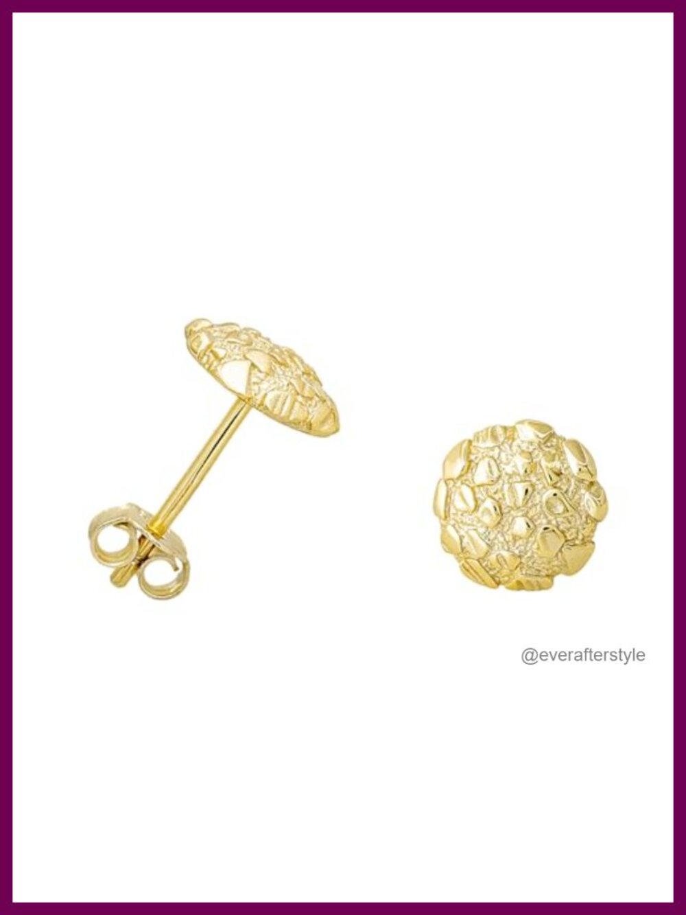 Yellow Gold Plated Sterling Silver Textured Nugget Stud Earrings